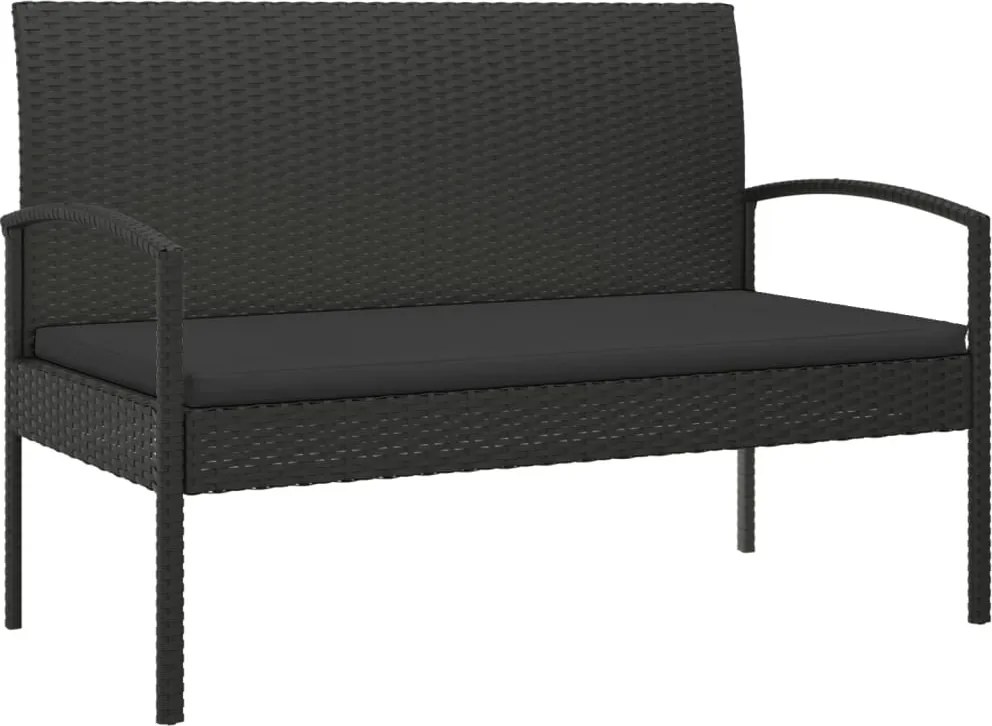 vidaXL Bancă de grădină cu pernă, negru, 105 cm, poliratan