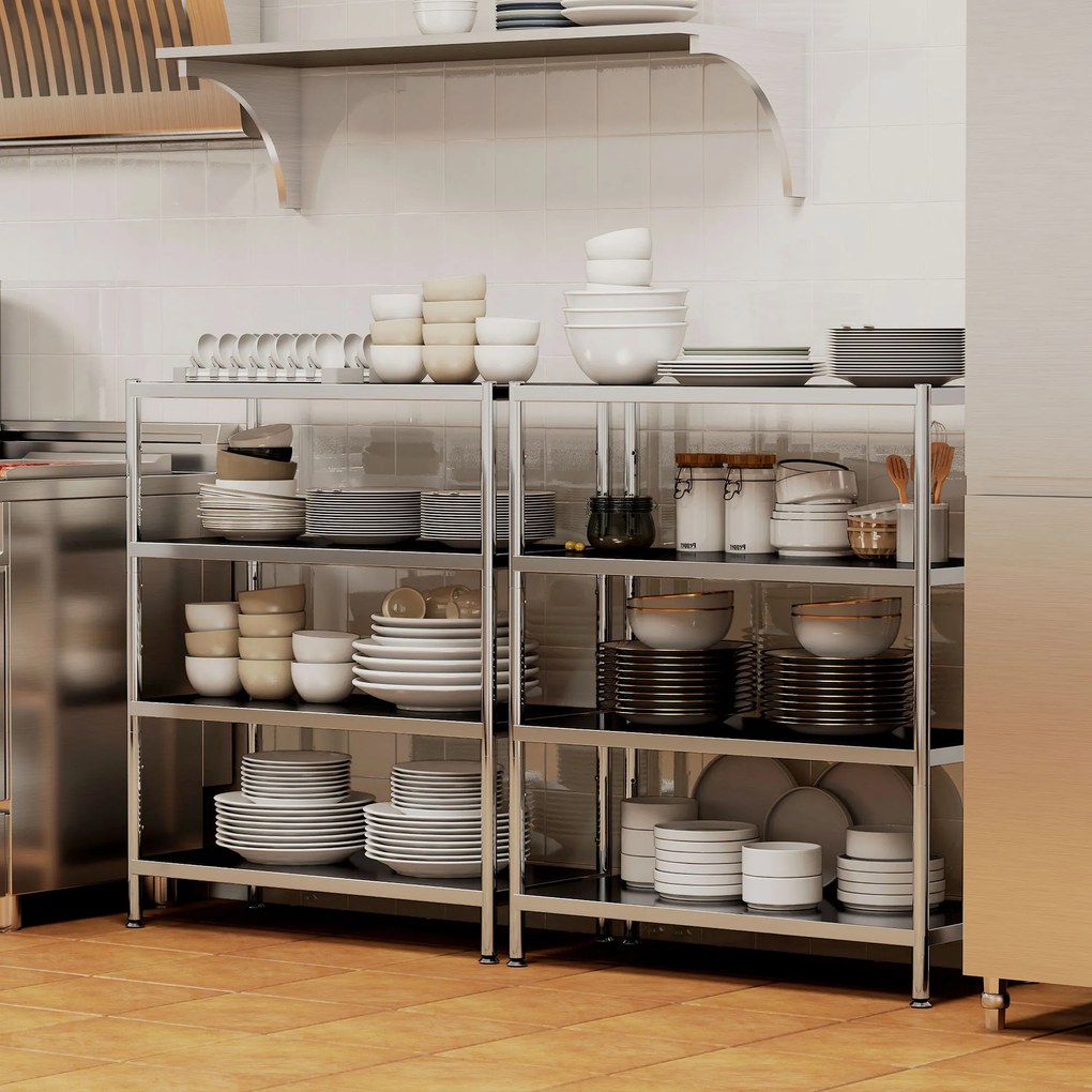 HOMCOM Raft de Depozitare pentru Bucătărie cu 4 Nivele din Oțel Inoxidabil 201 Argintiu | Aosom Romania