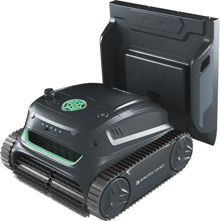 Robot fara fir pentru piscine Wybot S2 Pro, 91 W, 210 min, 300 m², Filtrare dubla, Statie de incarcare, Giroscop, Negru
