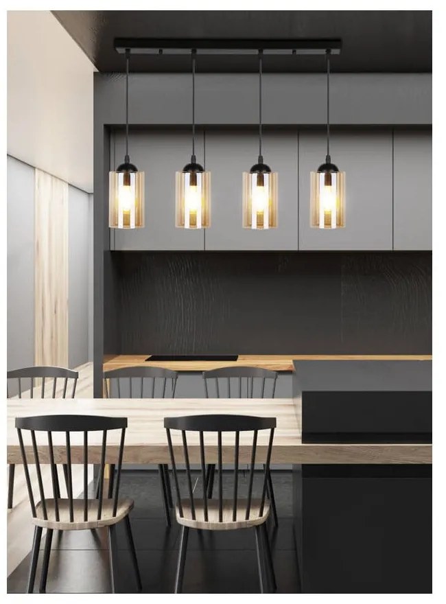 Lustră neagră cu abajur din sticlă 10x65 cm Bistro – Candellux Lighting