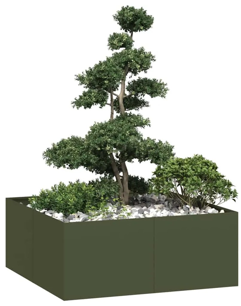 vidaXL Jardinieră verde măsline 100x100x40 cm oțel