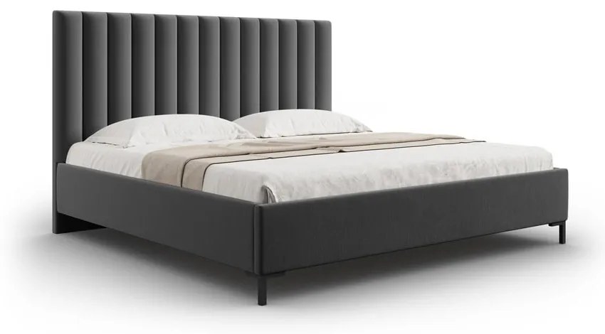 Pat matrimonial gri închis tapițat cu spațiu de depozitare și somieră 200x200 cm Casey – Mazzini Beds
