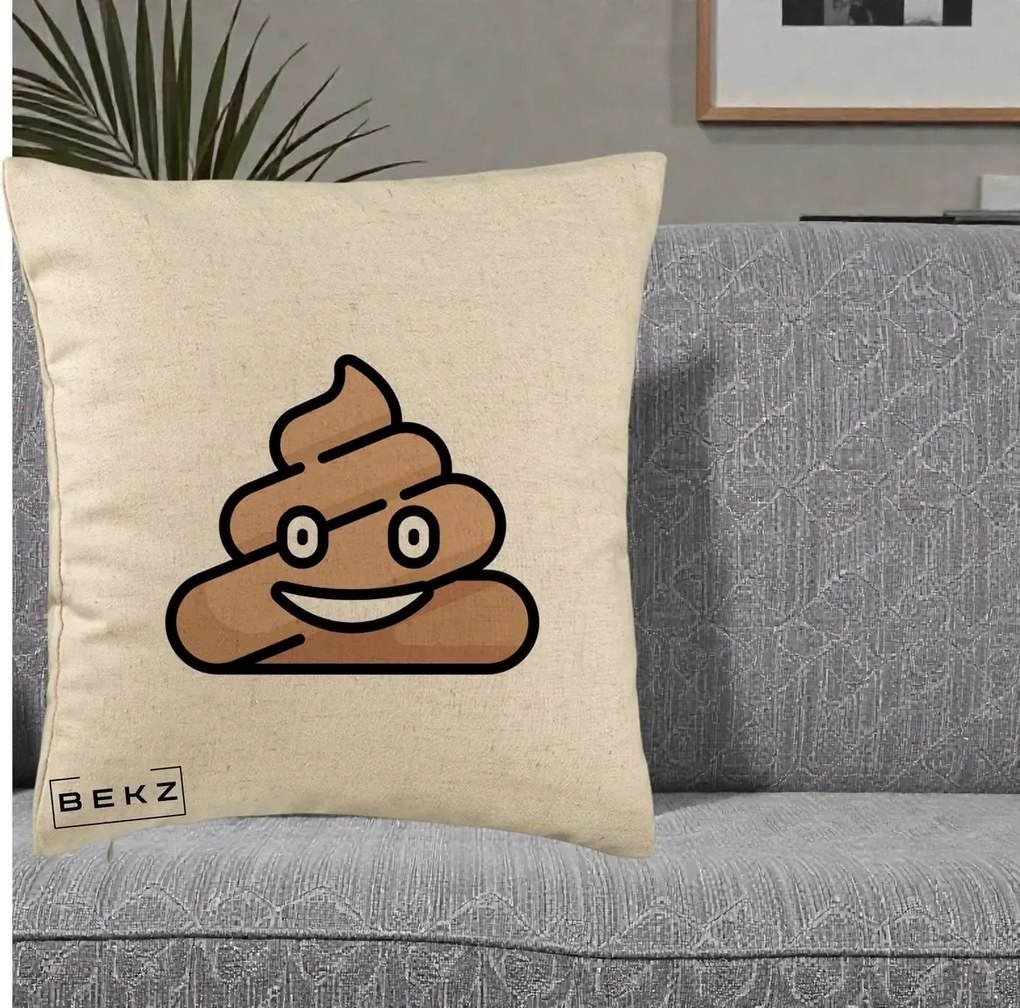 Perna Decorativa Emoji Poop Funny, 40x40 cm, Bej, Husa Detasabila, Perna Inclusa, BEKZ®