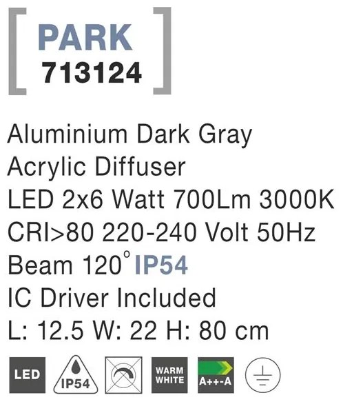 Stalp LED pentru iluminat exterior IP54 PARK II NVL-713124