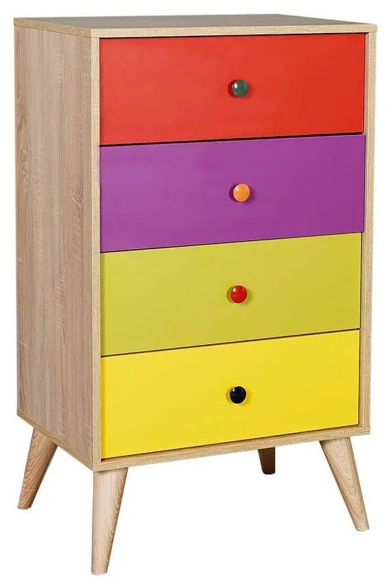 Comoda Adore Rainbow, 4 sertare, Multicolor/Sonoma, 60 x 104 x 45 cm
