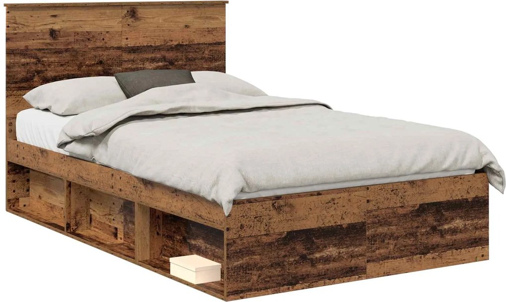 vidaXL Cadru de pat Lemn vechi 135 x 190 cm Lemn de pin masiv