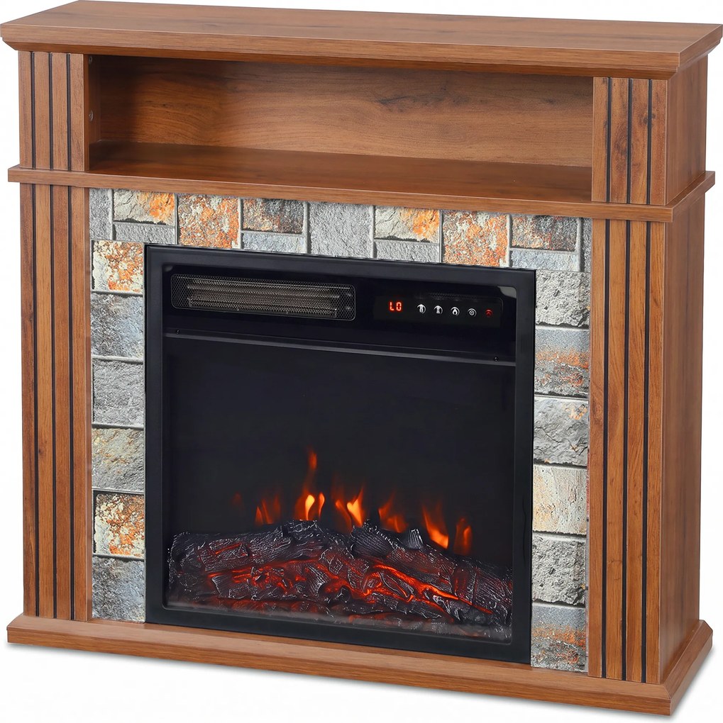 HOMCOM Șemineu electric de podea/încastrabil pentru TV 36" cu ramă și raft, 1800W, efect de flacără 3D, bușteni, maro | Aosom Romania