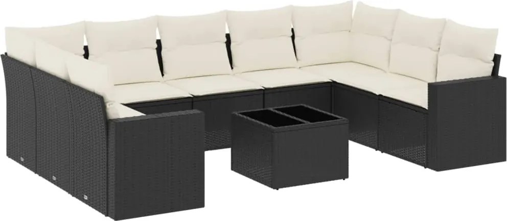 vidaXL Set canapele de grădină cu perne, 10 piese, negru, poliratan