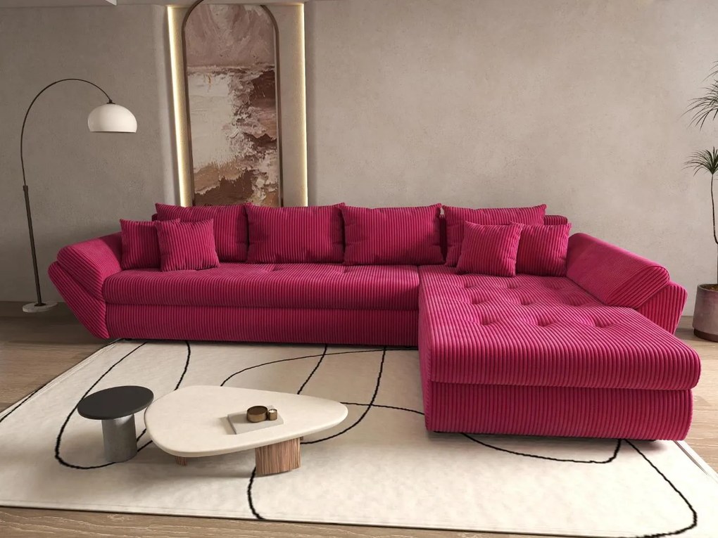 Colțar extensibil dumonde cu ladă de depozitare si sezut confortabil din spuma high-density, Loana XL Zoom Rosu II 335x185 cm