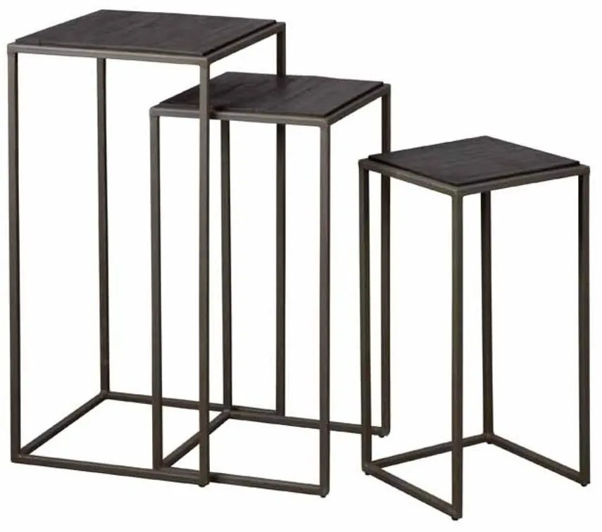 Set masute laterale inalte Fanna din lemn de tec mat negru de la 30 cm