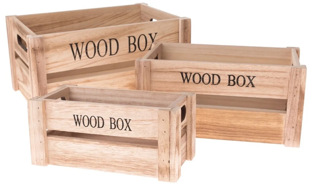 Set lădițe din lemn Wood Box, 3 buc., naturală