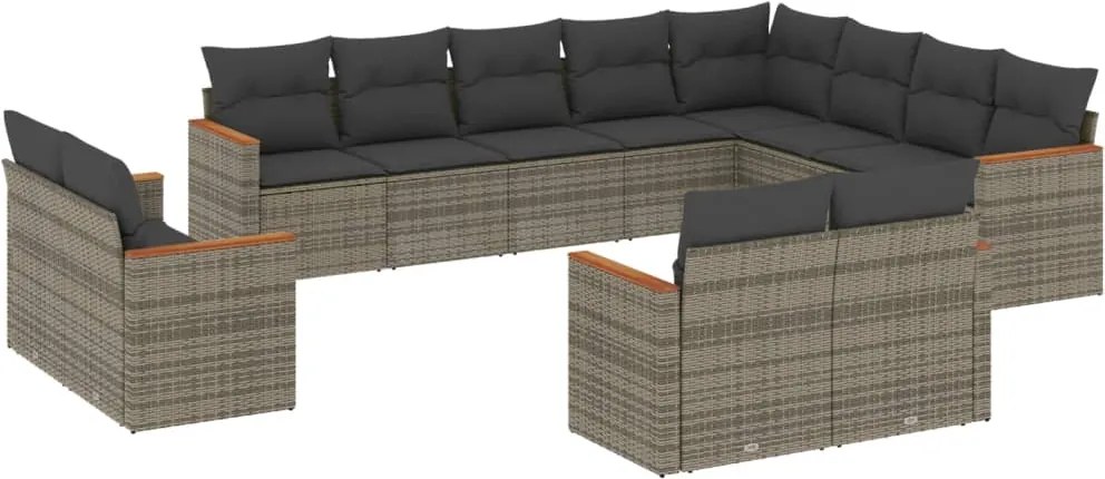 vidaXL Set canapea de grădină cu perne, 12 piese, gri, poliratan