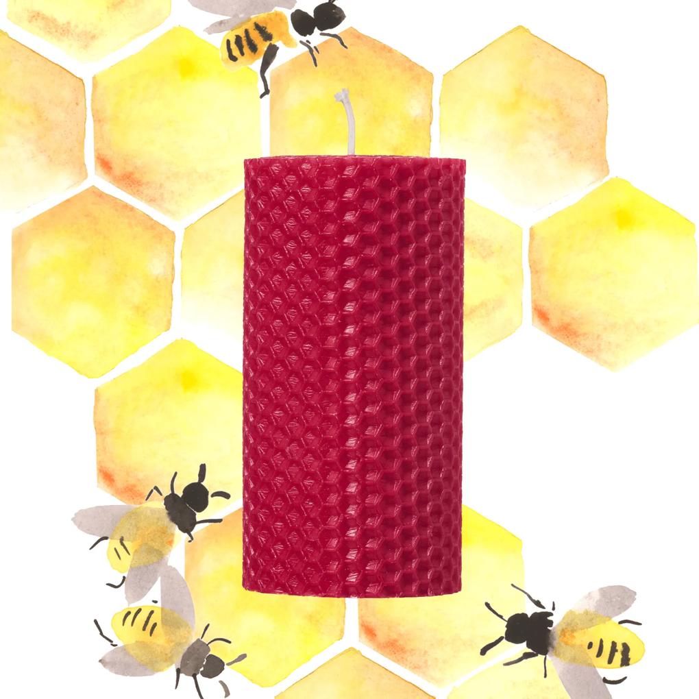 Lumanare Marturie  din Ceara de Albine naturala tip fagure colorat - Rosu Rosu, 10 cm, 3,5 cm