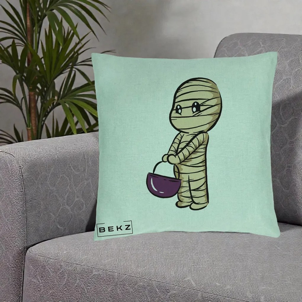 Perna Decorativa Halloween Mummy Kawaii cu Cos, 40x40 cm, Verde Menta, Husa Detasabila, Perna Inclusa, BEKZ®