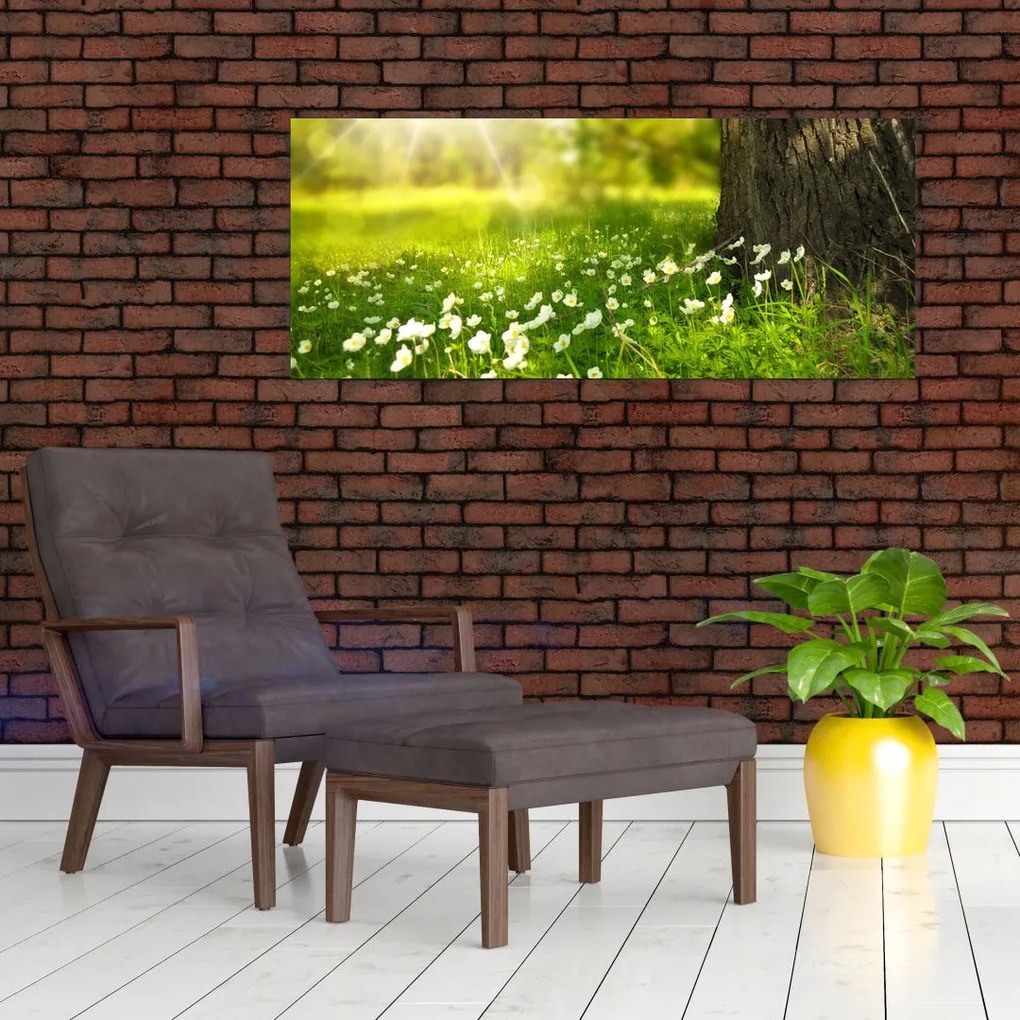 Tablou cu poiana și flori (120x50 cm)