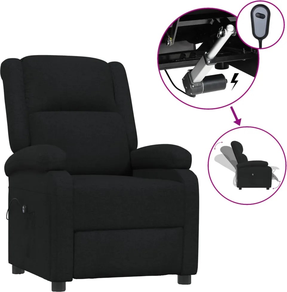 vidaXL Fotoliu rabatabil electric, negru, material textil