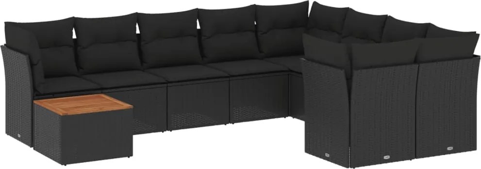 vidaXL Set canapele de grădină cu perne, 10 piese, negru, poliratan