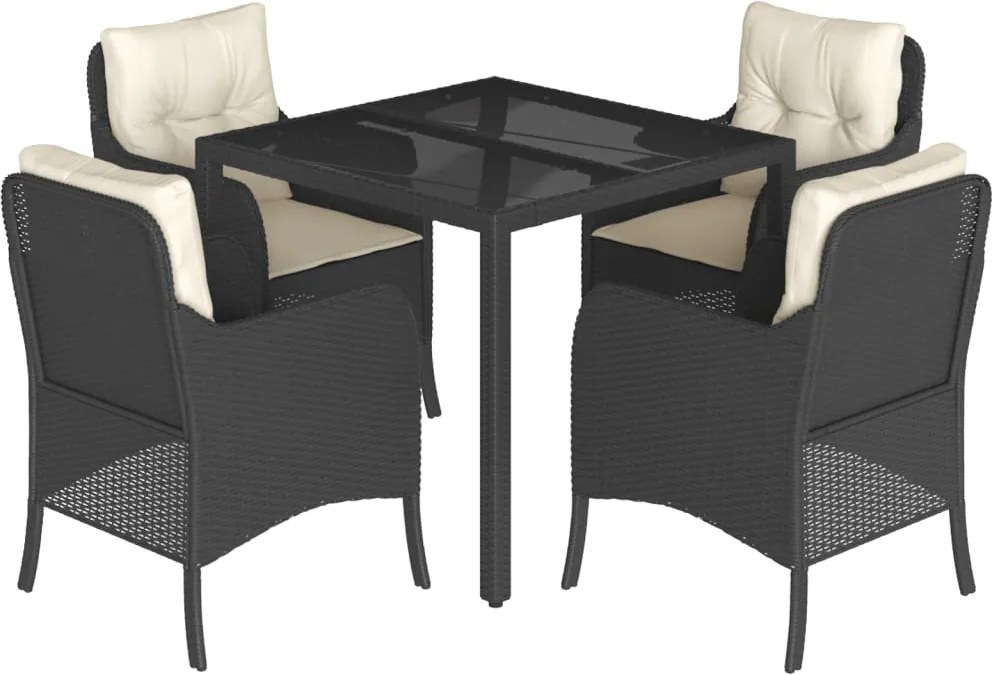 vidaXL Set mobilier de grădină cu perne, 5 piese, negru, poliratan