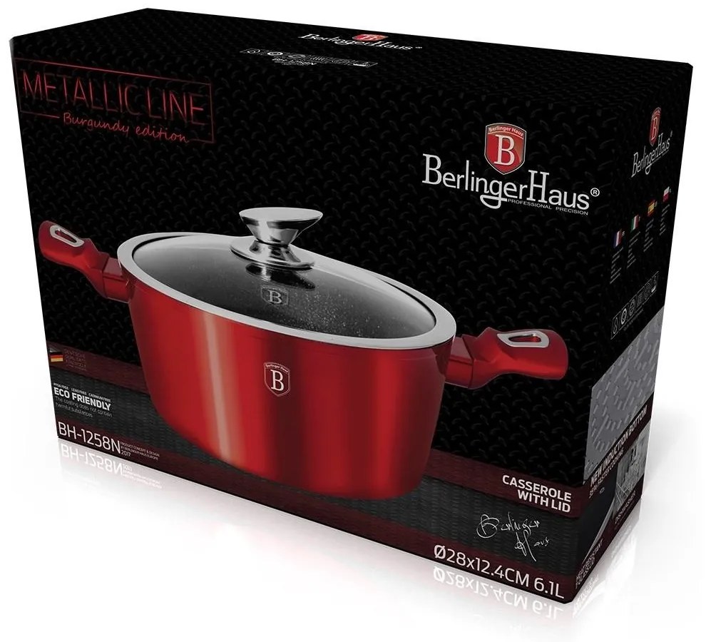 Oală marmorată antiaderentă 28 cm cu capac, 6 L – Berlinger Haus BH 1258N, Burgundy Metallic Line