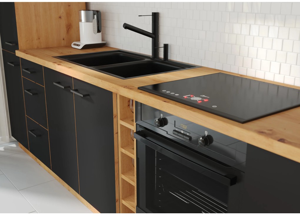 Bucătărie 260 cm Miraluna (Stejar artisan + Negru mat). 1062378