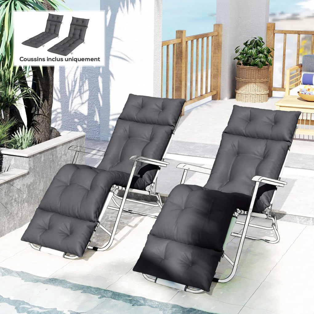 Outsunny Set de 2 perne pentru șezlong, pernă baie de soare groasă, confortabilă - 6 prinderi, 190 x 56 x 10 cm, gri închis | Aosom Romania