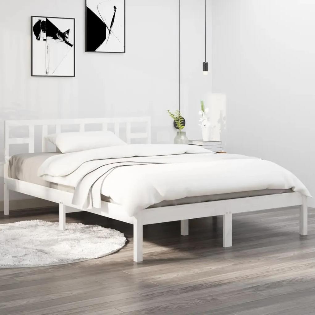 3105426 vidaXL Cadru de pat, alb, 200x200 cm, lemn masiv