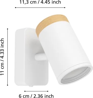 Eglo CONSUMA 300003 - Aplica spot de perete pentru baie, 1x GU10, 3 W, 230 V, IP44, alb/bej