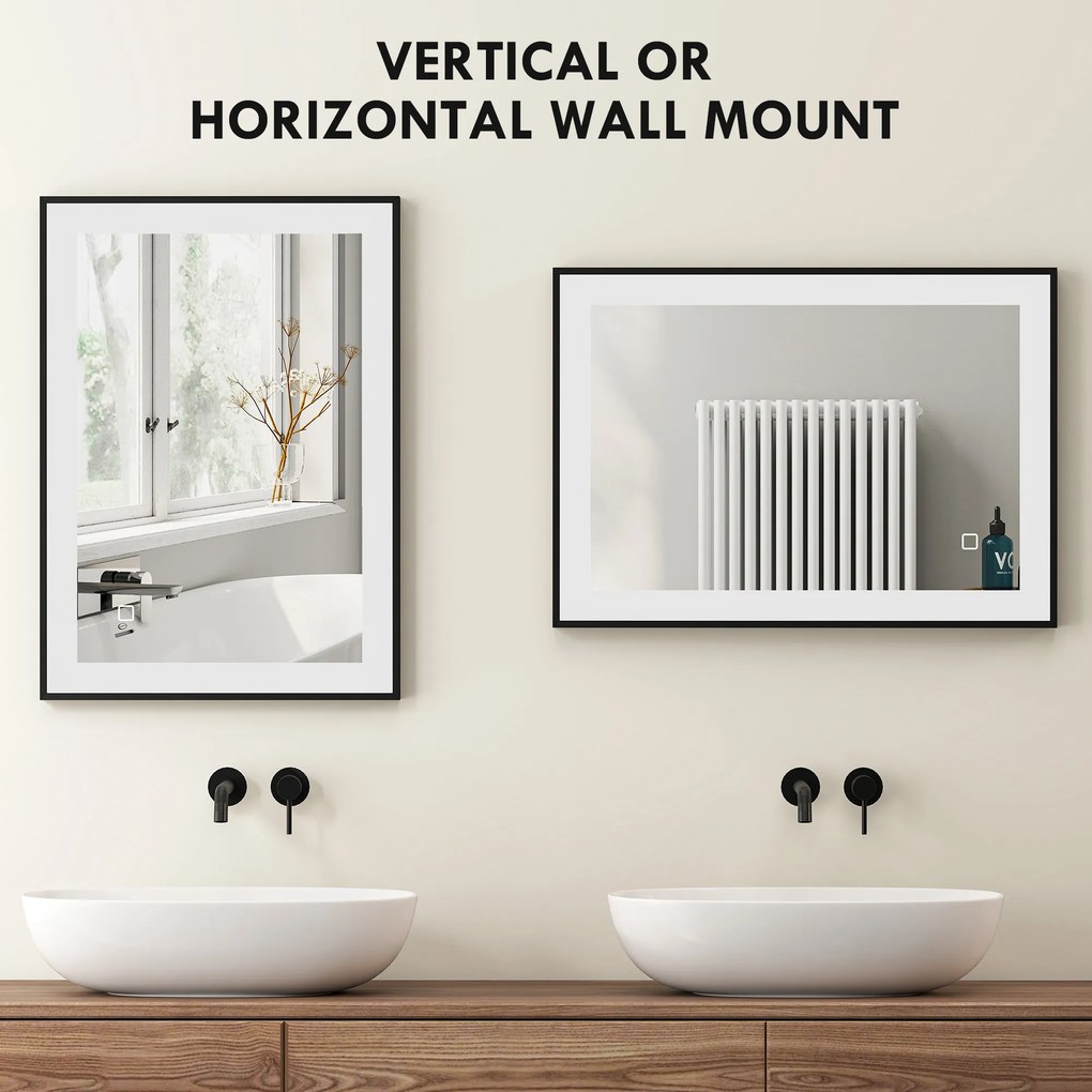 HOMCOM Oglinda LED pentru Baie cu 3 Temperaturi și Lumină cu Intensitate Reglabilă, 70x3x50 cm, Negru | Aosom Romania