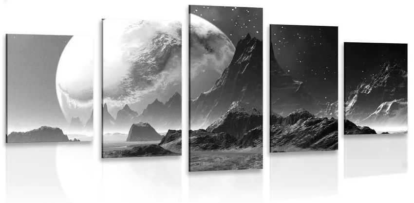 Tablou 5-piese peisajul fantasy în design alb-negru