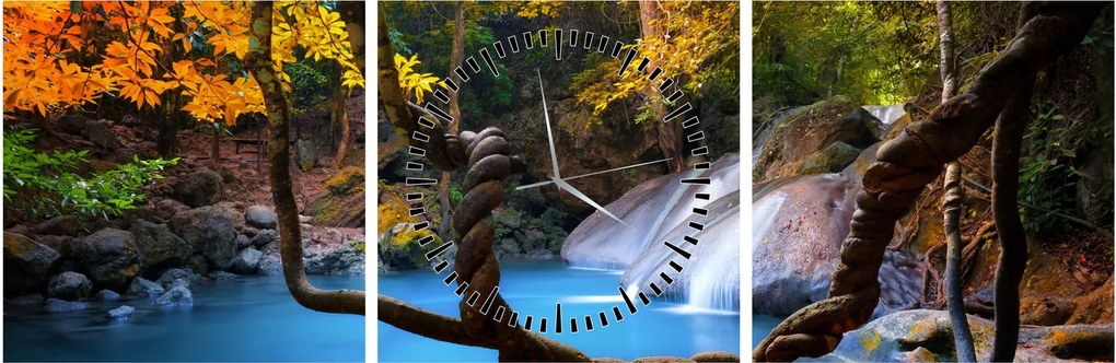 Tablou - Cascade din Asia (cu ceas) (90x30 cm)