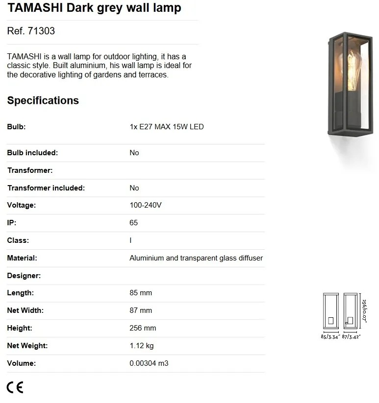 Aplica de perete pentru exterior stil clasic IP65 TAMASHI