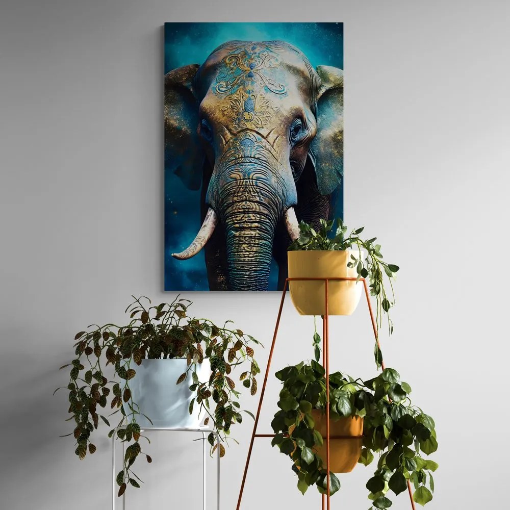 Tablou elefant albastru-auriu