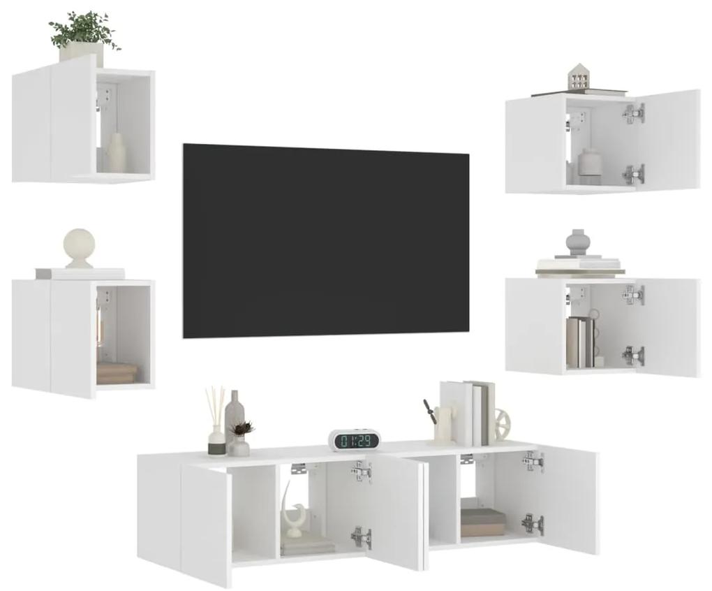 3216853 vidaXL Unități de perete TV cu LED-uri, 6 piese, alb, lemn prelucrat