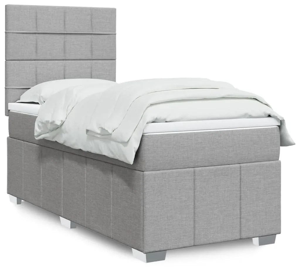 vidaXL Pat box spring cu saltea, gri deschis, 90x190 cm, textil