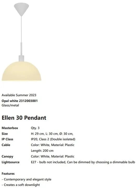 Lustra, Pendul design minimalist scandinav Ellen 30 Opal white