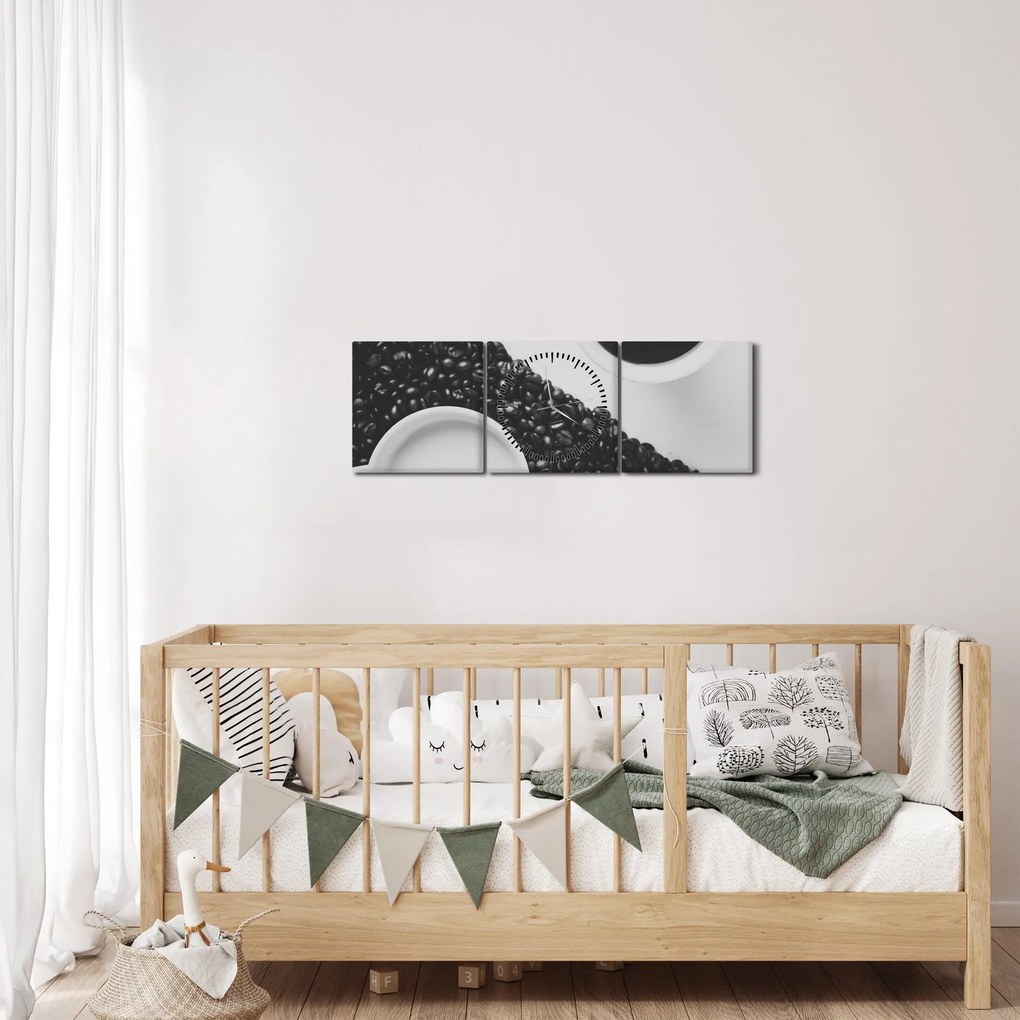Tablou cu cafea (cu ceas) (90x30 cm)
