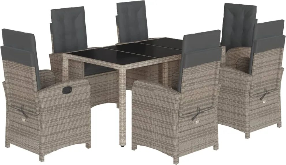 vidaXL Set mobilier de grădină cu perne, 7 piese, gri, poliratan