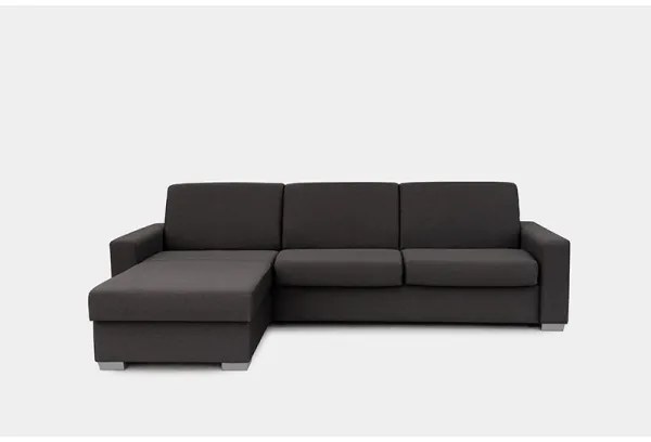 Canapea colțar extensibilă LEKA stânga, maro, cu spațiu depozitare, pentru dormi