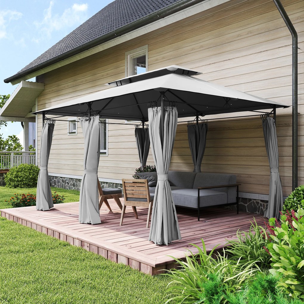 Outsunny Pavilion de Grădină cu Acoperiș Dublu, 397x297x265 cm, Alb Crem | Aosom Romania