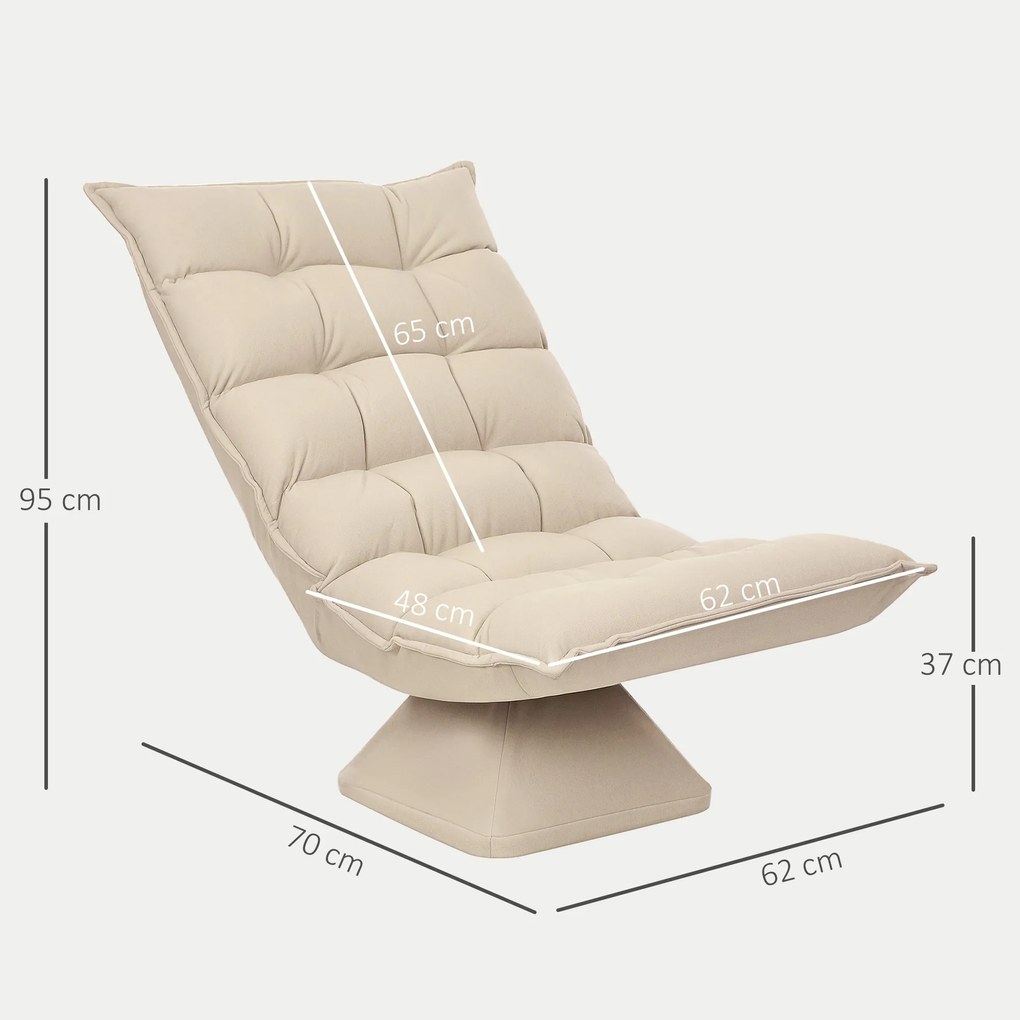 HOMCOM Fotoliu Relax Rotativ 360° cu Spătar Reglabil în 5 Poziții, Fotoliu de Podea cu Șezut Căptușit Gros în Material Textil cu Aspect de In, pentru Living, Lectură, 62x70x95 cm, Bej | Aosom Romania