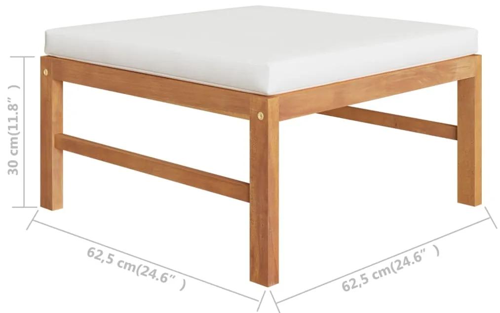 Set mobilier gradina cu perne crem, 6 piese, lemn masiv de tec Crem, 2x mijloc + 2x colt + suport pentru picioare + masa, 1