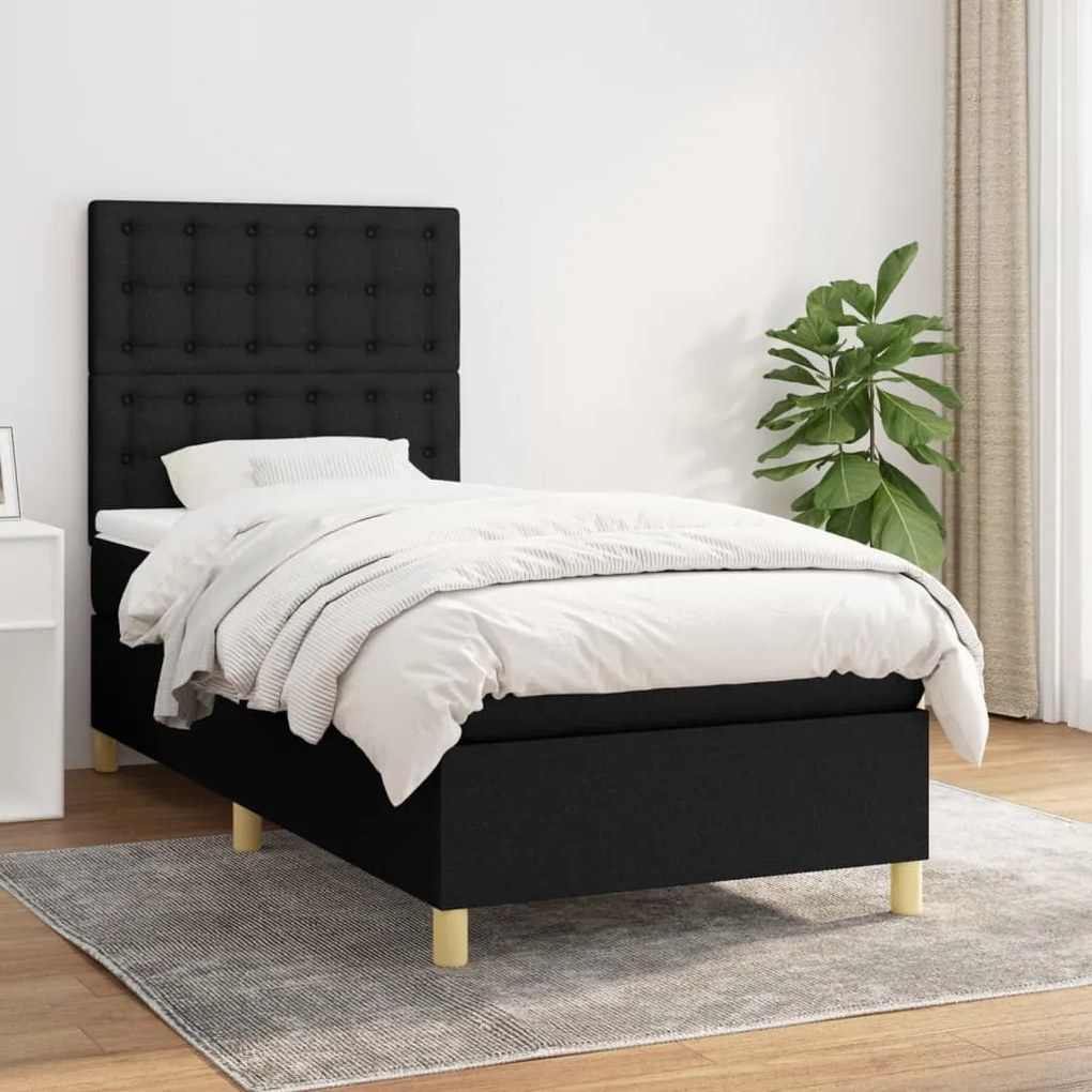 vidaXL Pat box spring cu saltea, negru, 100x200 cm, textil