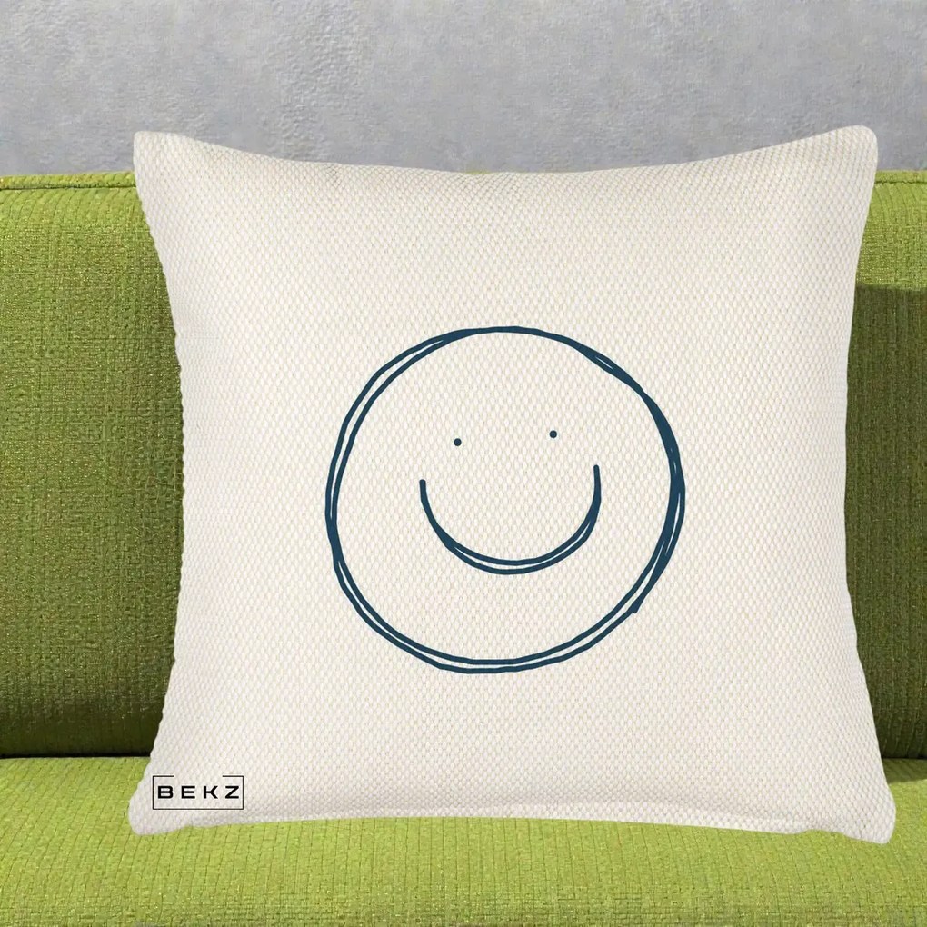 Perna Decorativa Smile Desen Minimalist, 40x40 cm, Crem Reliefat, Husa Detasabila, Perna Inclusa, BEKZ®