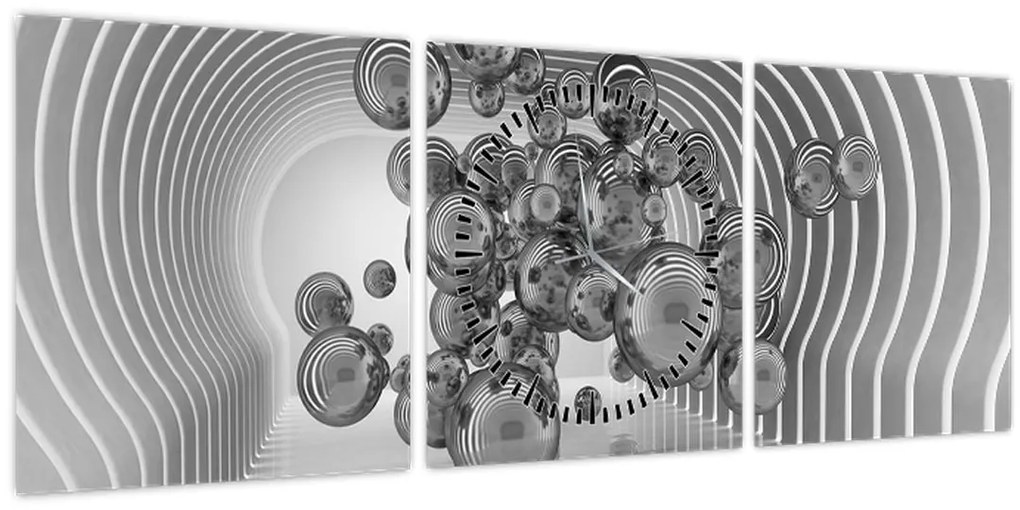 Tablou - Bule albe și negre (cu ceas) (90x30 cm)