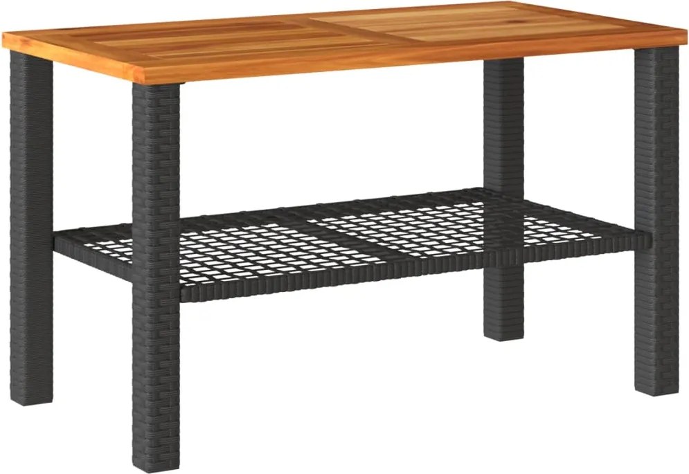 vidaXL Masă de grădină, negru, 70x38x42 cm, poliratan și lemn acacia