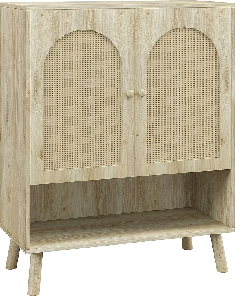 HOMCOM Dulap de depozitare Boho cu uși decorative din ratan | Aosom Romania