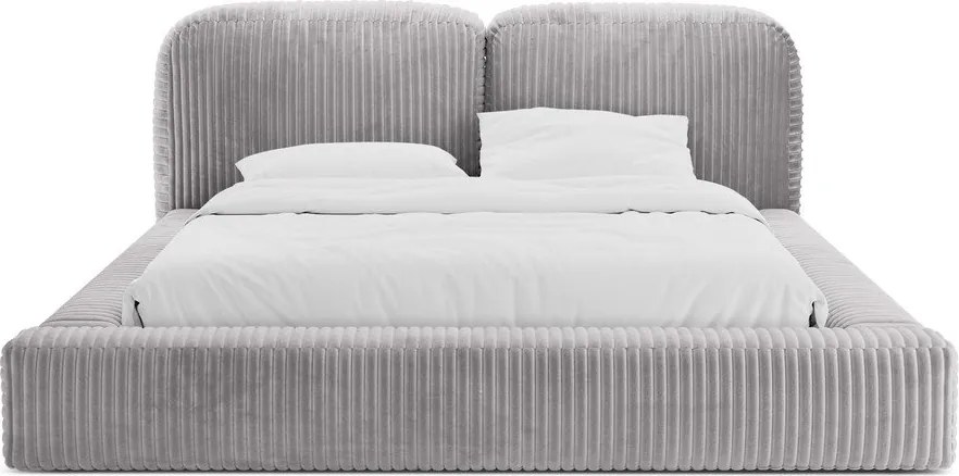 Pat matrimonial gri deschis tapițat cu spațiu de depozitare cu somieră 200x200 cm Martina – Micadoni