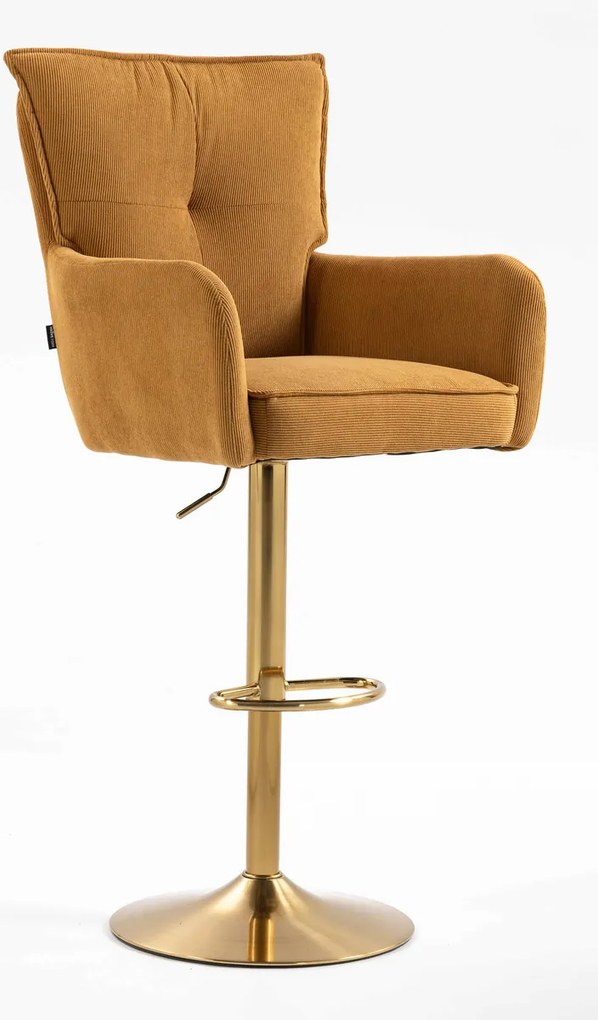 HR250W Scaun Catifea Reiată Premium Ruloare Curry Galben Bază Aurie