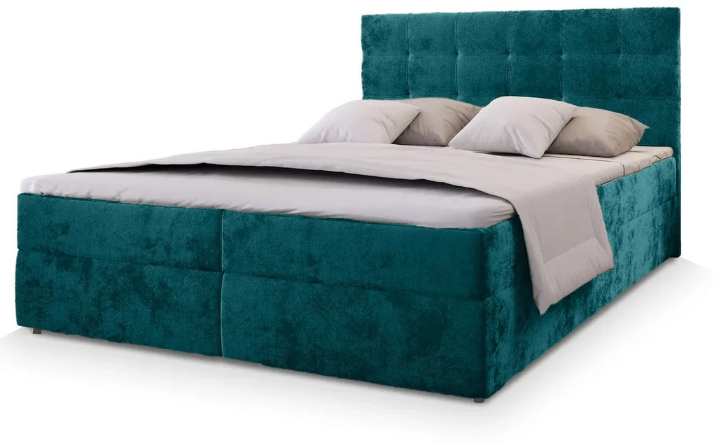 Pat boxspring tapițat GLORIEN VELVET 160x200 cm turcoaz Saltele: Matrace Bonell pružinová