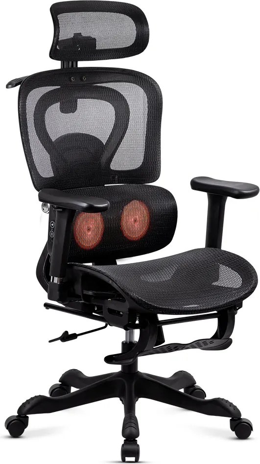 Scaun ergonomic cu masaj și încălzire, mânere 3D și spătar rabatabil SYYT 9522 negru